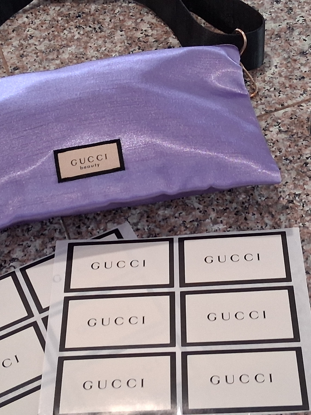 Gucci Beauty  GWP Lavender Metallic Cosmetic Pouch.Comes W/mini Lipstick Set.